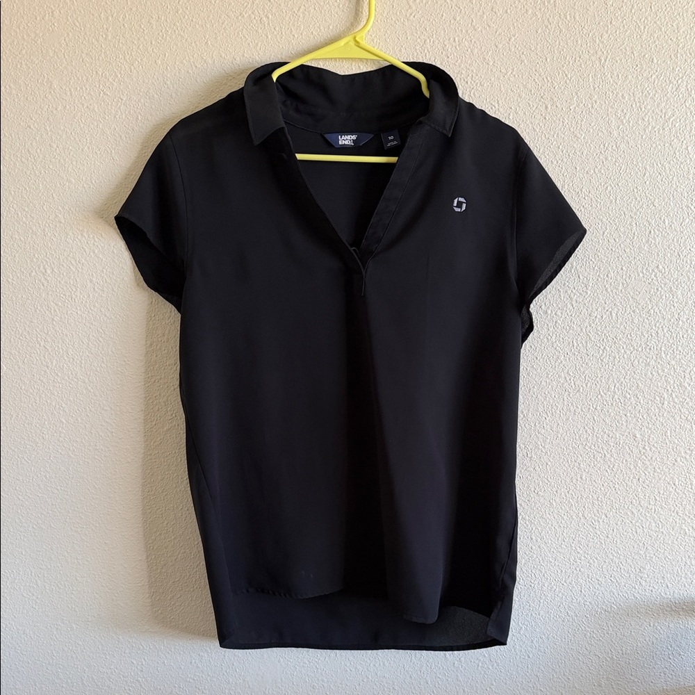 Lands' End Women's Black Collared Blouse